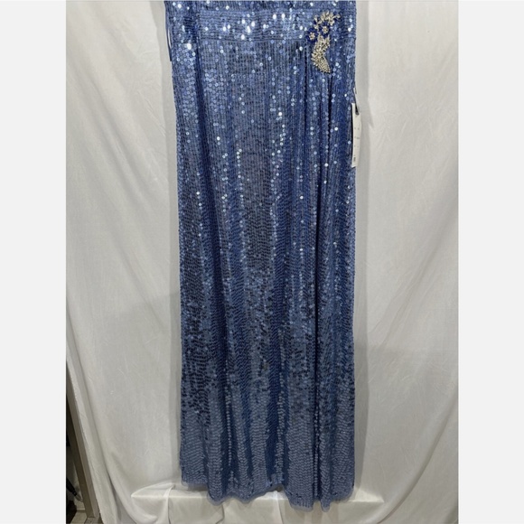 NWT $598 Mac Duggal [ 18 ]‎ Sequined Butterfly Sleeve Wrap A-line Gown Blue - Picture 11 of 15